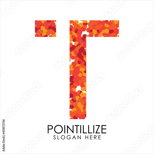Letter T logo design in pointillize effect. Branding letter logo in white background.