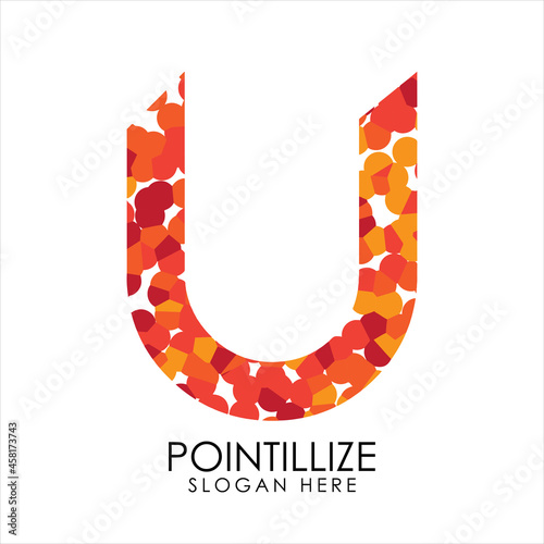 Letter U logo design in pointillize effect. Branding letter logo in white background.