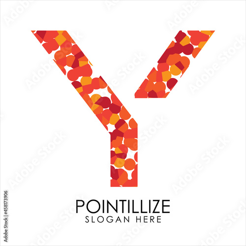 Letter Y logo design in pointillize effect. Branding letter logo in white background.