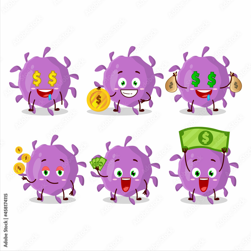 Virus particle cartoon character with cute emoticon bring money Virus particle cartoon character with cute emoticon bring money