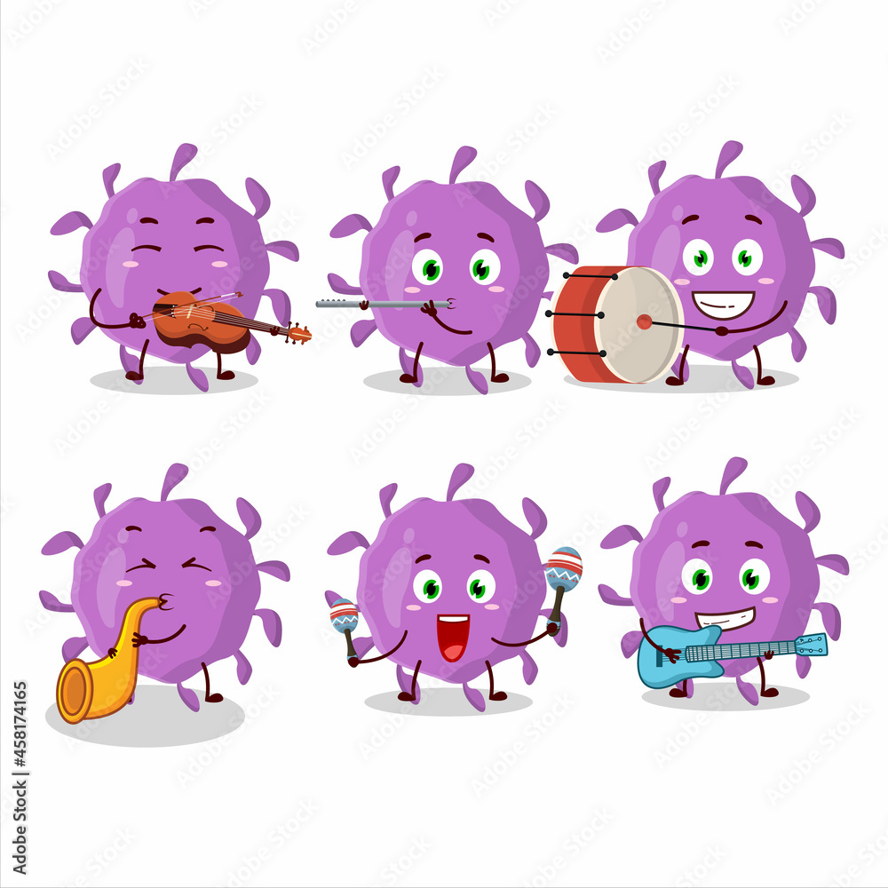 Cartoon character of virus particle playing some musical instruments Cartoon character of virus particle playing some musical instruments