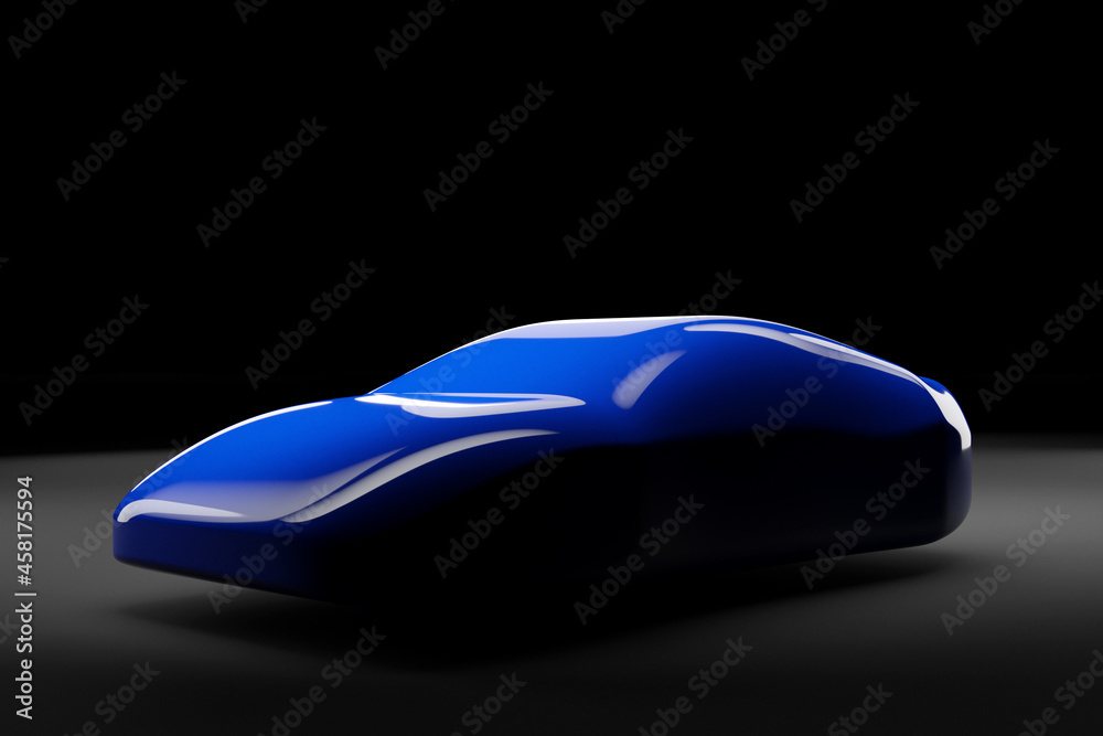 3d illustration of the outline of a blue racing car with reflections on a black background 3d illustration of the outline of a blue racing car with reflections on a black background