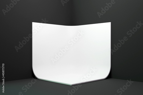 3d illustration of a white cyclorama on a black background. Photo studio interior with white cyclorama. 3d rende photo