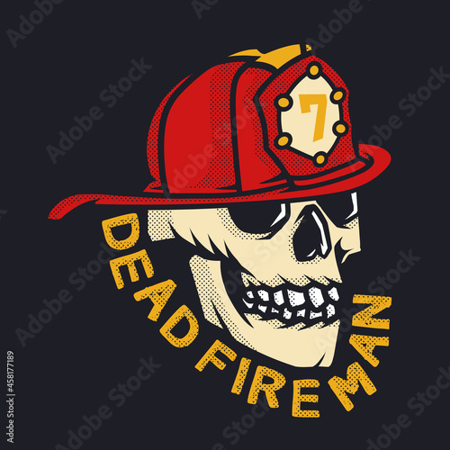 Head skull Firefighter man vector illustration, for design of clothes, jackets, sticker, posters etc.