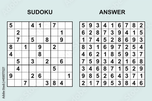 Vector sudoku with answer 451. Puzzle game with numbers.