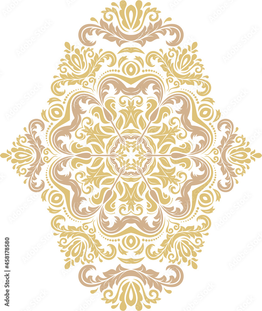 Oriental vector golden vertical pattern with arabesques and floral elements. Traditional classic ornament. Vintage pattern with arabesques