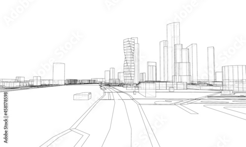 Vector lines buildings and city roads, town design