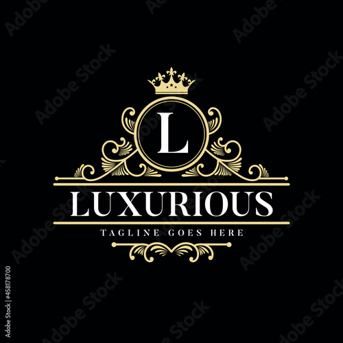 Vintage luxury ornamental logo with floral ornament. Suitable for whiskey, alcohol, beer, brewery, wine, barber shop, coffee shop, tattoo studio, salon, boutique, hotel, shop signage restaurant hotel 
