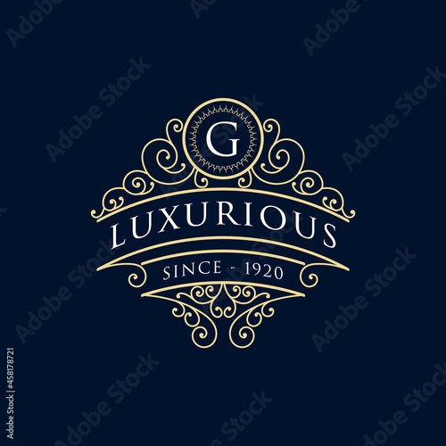 Vintage luxury ornamental logo with floral ornament. Suitable for whiskey, alcohol, beer, brewery, wine, barber shop, coffee shop, tattoo studio, salon, boutique, hotel, shop signage restaurant hotel 