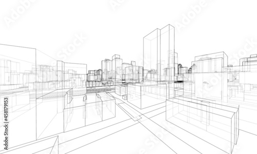 Vector 3d urban landscape. Buildings and roads
