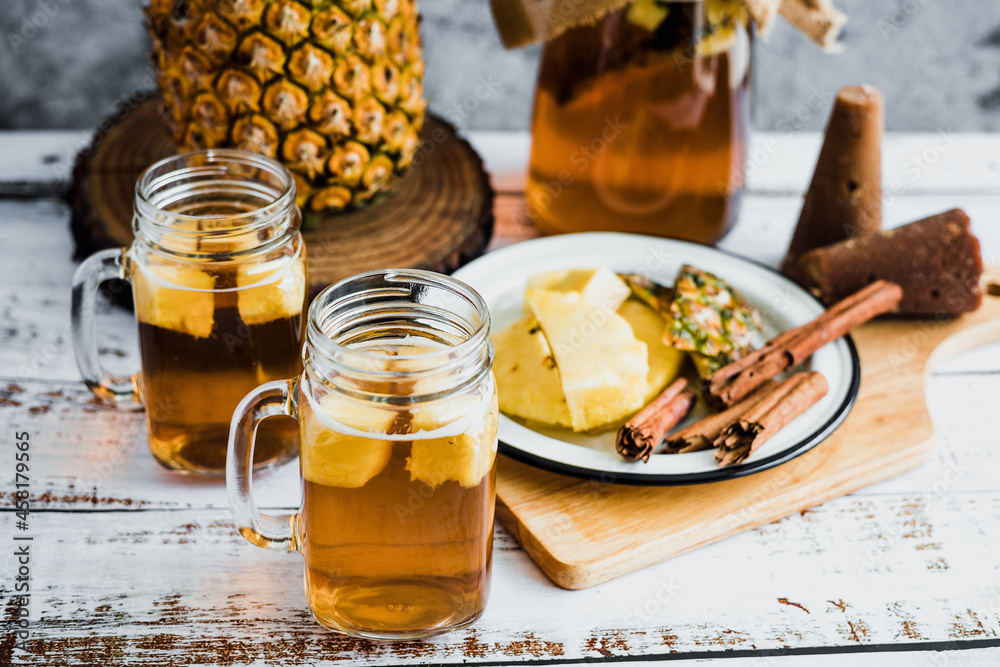 Tepache Mexican fermented beverage made with pineapple, panela and ...