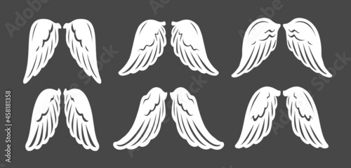 Angel wings set. Design graphic element. Template for logo. Vector illustration