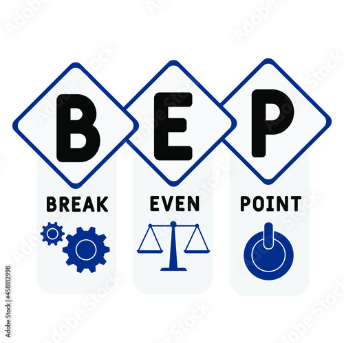 BEP - Break-Even Point acronym. business concept background. vector illustration concept with keywords and icons. lettering illustration with icons for web banner, flyer, landing 