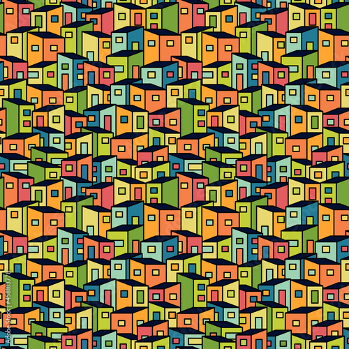 Brazilian Favela, Bright Colored Seamless Pattern