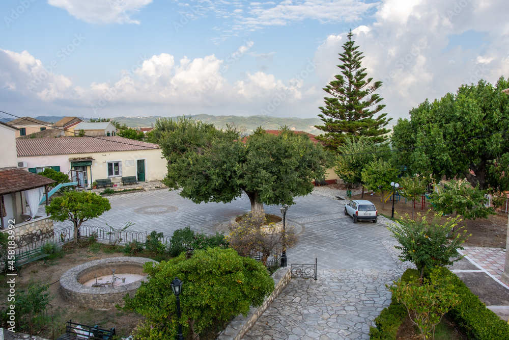 Beautiful suare in  Agioi douloi village in Kerkyra, Corfu, Greece