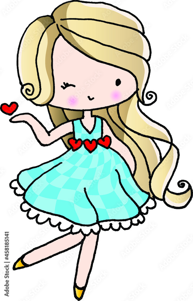 vector cartoon cute girl with hearts shape vector cartoon cute girl with hearts shape