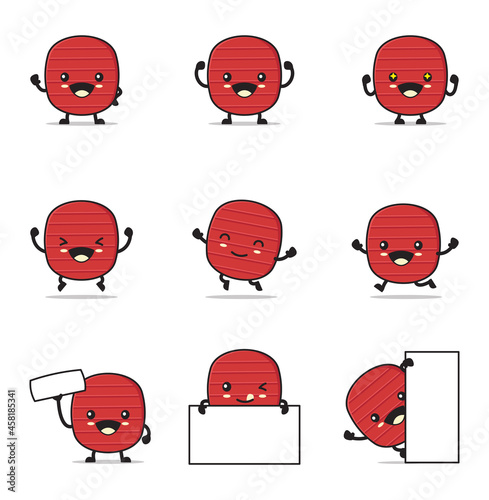 cute beef cutlet cartoon. with happy facial expressions and different poses