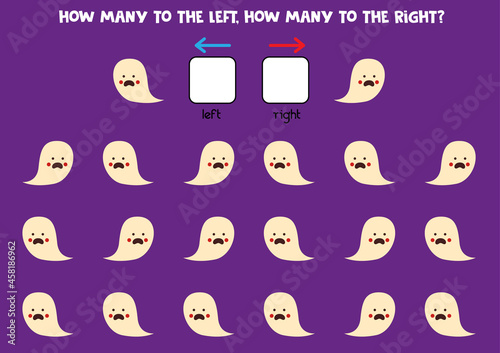Left or right with cute Halloween ghost. Logical worksheet for preschoolers.
