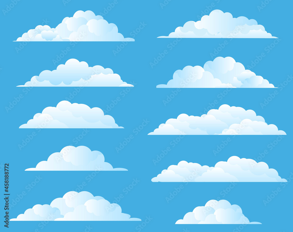 Cloud Big Set Isolated Blue Background, Vector Illustration Cloud Big Set Isolated Blue Background, Vector Illustration