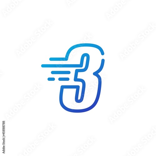 three 3 number dash fast quick digital mark line outline logo vector icon illustration