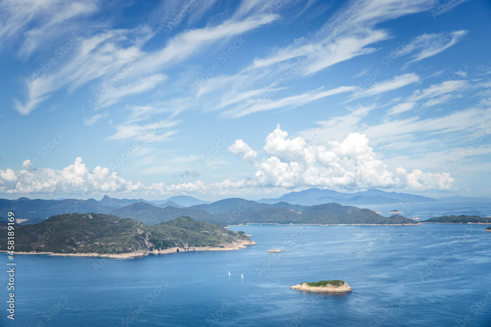 Beautiful aerial view of the sea near Sai Kung and Clearwater Bay, Hong Kong