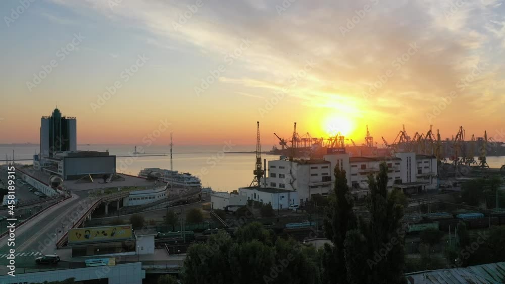 Aerial view of port of Odessa at sunrise, Ukraine Aerial view of port of Odessa at sunrise, Ukraine