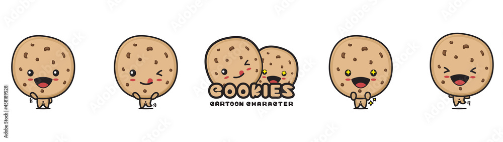 cute cookies mascot, snack cartoon illustration, with different facial expressions and poses cute cookies mascot, snack cartoon illustration, with different facial expressions and poses