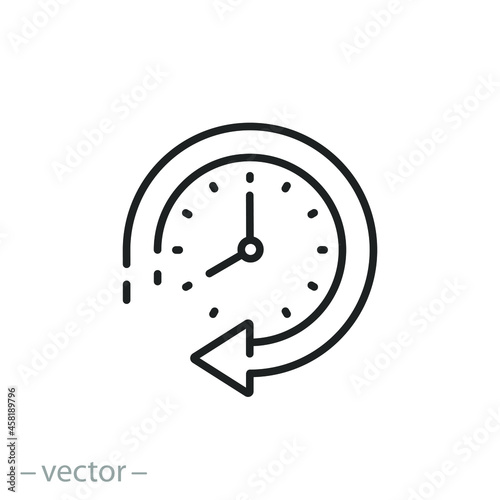clock icon vector, time update, change hour or minute, thin line symbol - editable stroke illustration