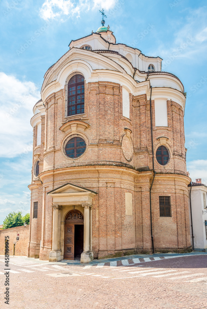 Fototapeta premium View at the Church of Santa Chiara in the streets of town Bra - Italy