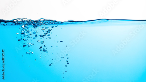 Water Surface with Ripple and Bubbles Float Up on White Background.	