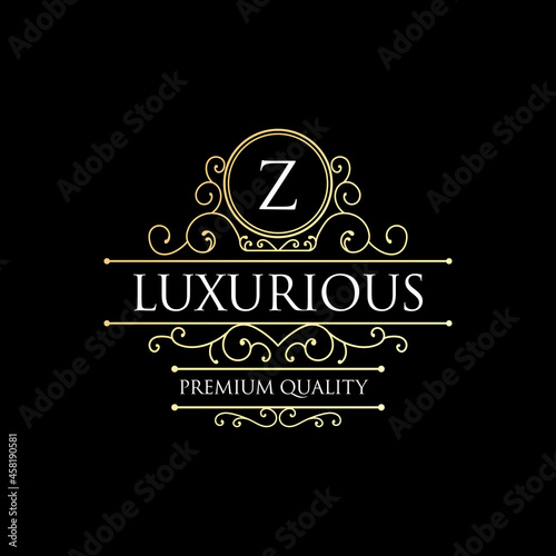 Vintage luxury ornamental logo with floral ornament. Suitable for whiskey, alcohol, beer, brewery, wine, barber shop, coffee shop, tattoo studio, salon, boutique, hotel, shop signage restaurant hotel 