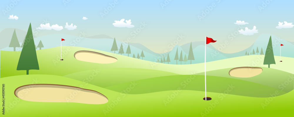 golf, Landscape , Golf, landscape, sky, grass, nature, field, summer, vector, meadowl, illustration, spring, tree, hill, cloud, clouds, sun, road, horizon, season, mountains, land, water, outdoors, da