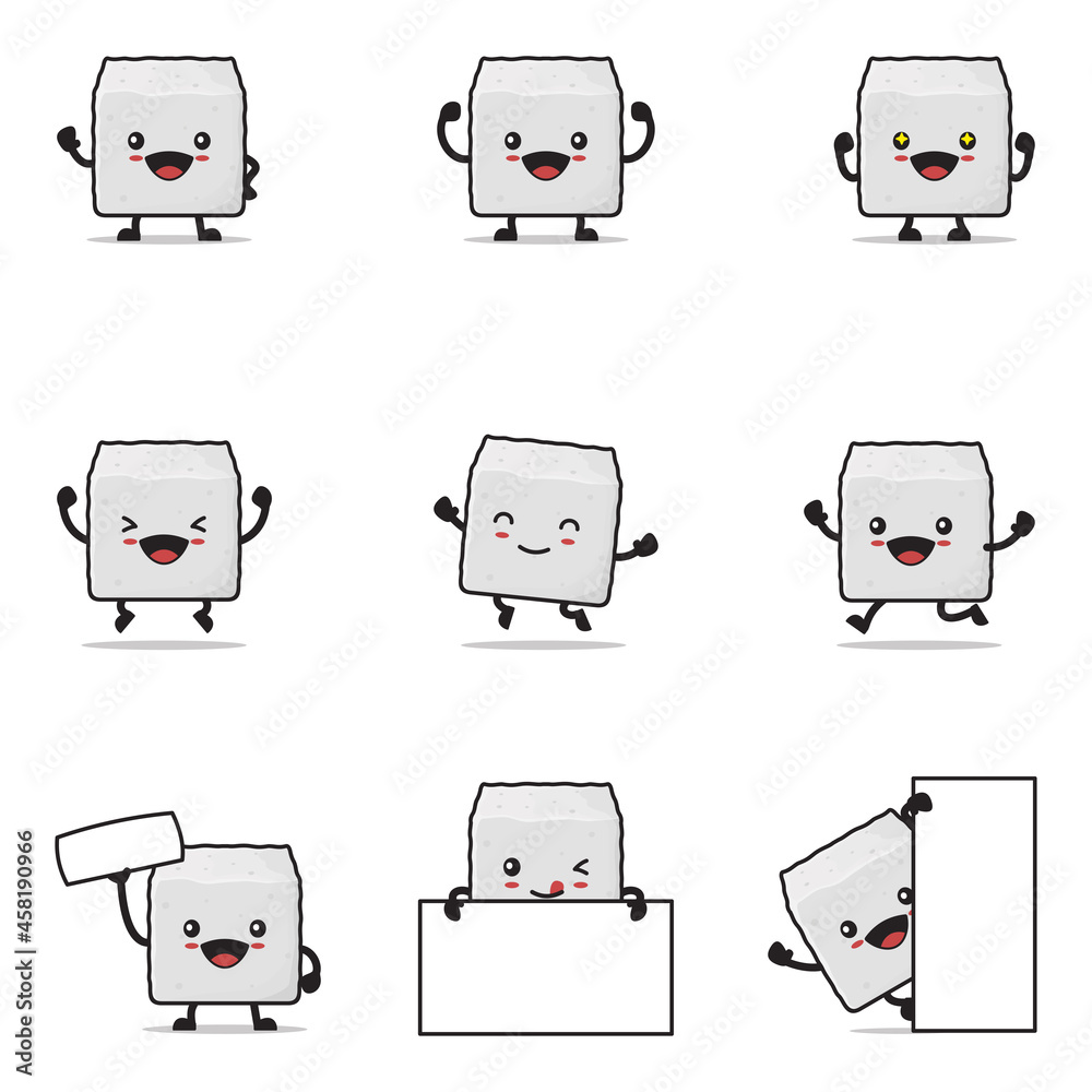 Vecteur Stock cute sugar cube cartoon. with happy facial expressions and  different poses | Adobe Stock
