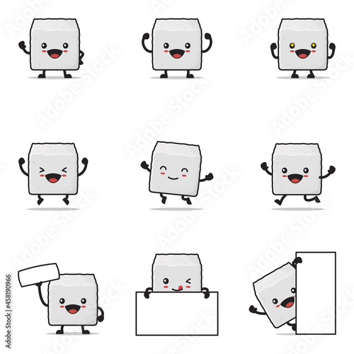 cute sugar cube cartoon. with happy facial expressions and different poses