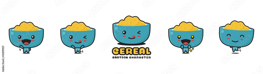 cute cereal mascot, food cartoon illustration, with different facial expressions and poses