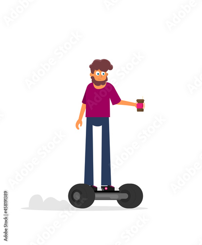 Colorful flat vector hipster on gyroscooter