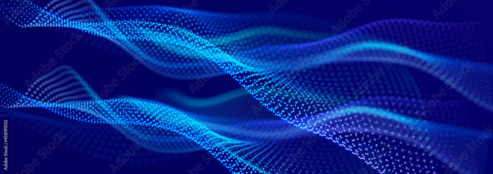 Beautiful curved wave on a dark background. Digital technology background. Concept of network. 3D Beautiful curved wave on a dark background. Digital technology background. Concept of network. 3D