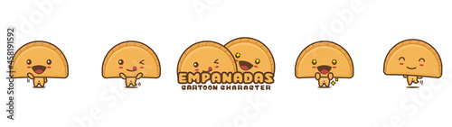 cute empanadas mascot, food cartoon illustration, with different facial expressions and poses