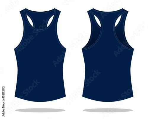 Blank Navy Blue Tank Top Template Vector On White Background.Front and Back View.
