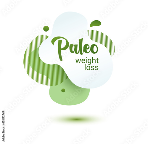Paleo diet frendly badge. Green amoeba design of sticker for paleo diet menu, poster, flyer.