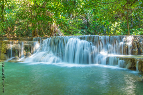 wonder Waterfall in deep rain forest jungle  Huay Mae Kamin Waterfall National Park in Kanchanaburi Province  Thailand 