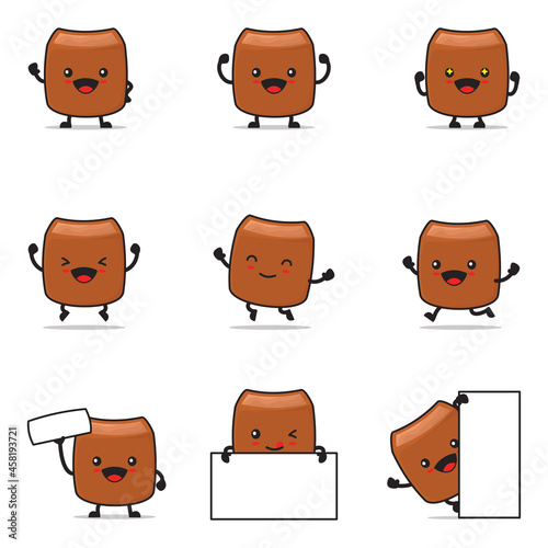 cute toffee cartoon. with happy facial expressions and different poses