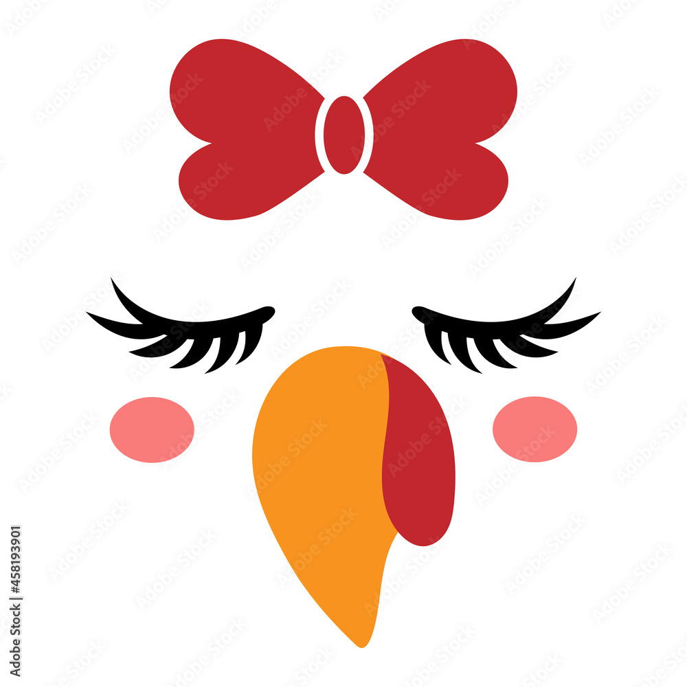 Fototapeta premium Beautiful turkey face with bow - Vector illustration for card and shirt design for autumn holidays. Happy Harvest, Thanksgiving decoration.