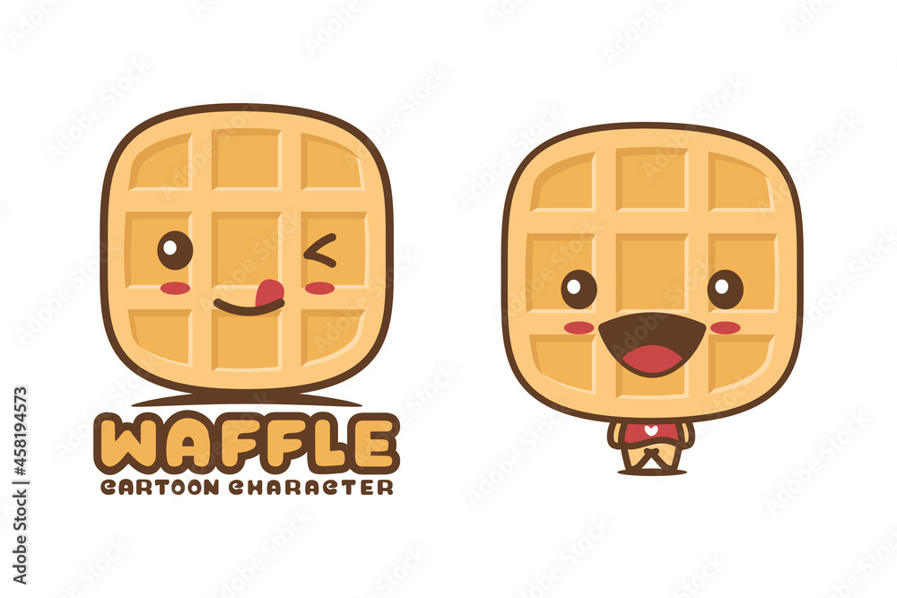Fototapeta premium cute waffle mascot, snack cartoon illustration