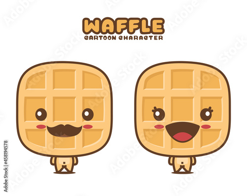 cute waffle mascot, snack cartoon illustration