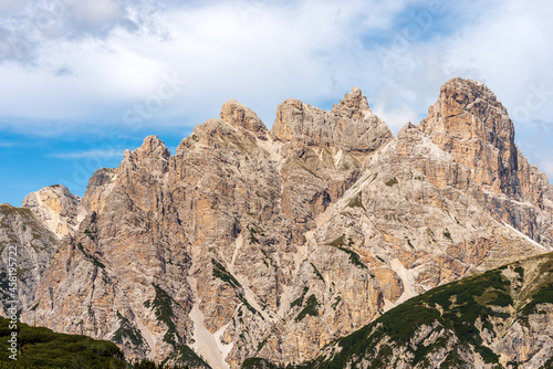 Mountain peak of the Monte Rudo or Rautkofel and Croda dei Rondoi or Schwalbenkofel of the Mountain Range of the Rondoi-Baranci, Dolomiti Di Sesto Natural Park, Trentino-Alto Adige, Italy, Europe.