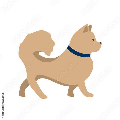 Cute little dog for a walk. Pets. Vector illustration in a flat style.