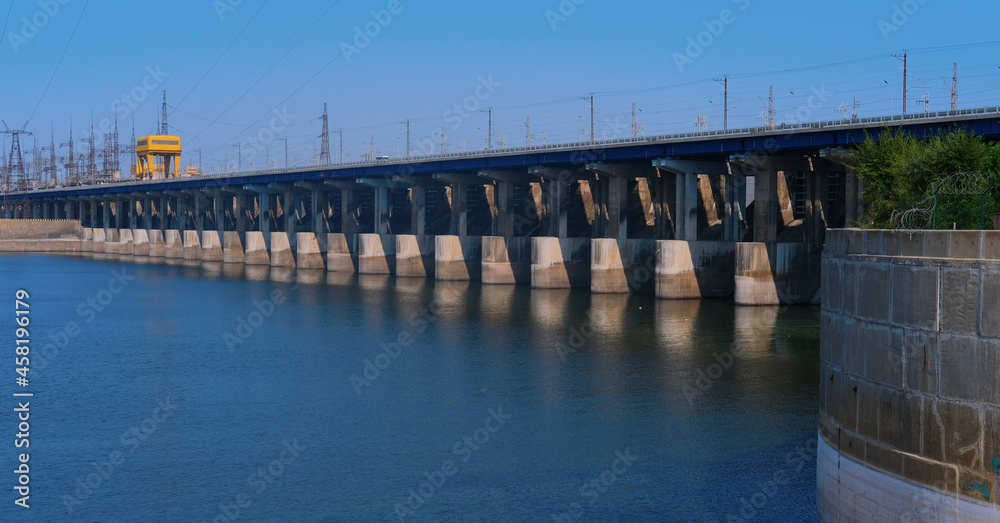Volgograd. Russia - August 25, 2021 hydroelectric power station on the Volga river in the Volgograd region