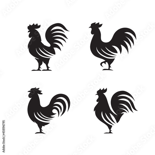 Rooster silhouette vector collection on white background