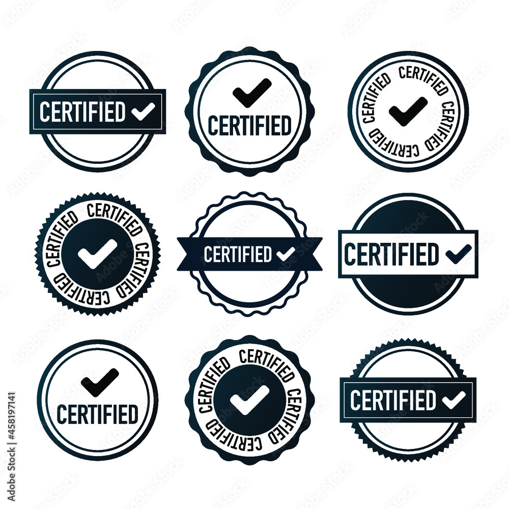 Certified check quality label or rubber stamp. Set. Icons Web. Button. Vector Illustrations. Modern design. 